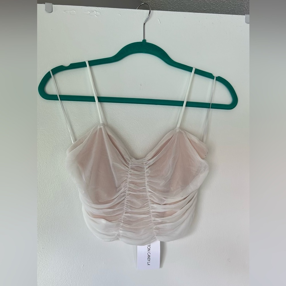 White Ruched Cotton Candy LA Crop Top